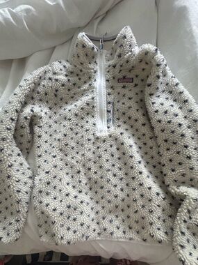 Vineyard Vines Women’s Sherpa Half zip, size: XS, cream with navy polka dots